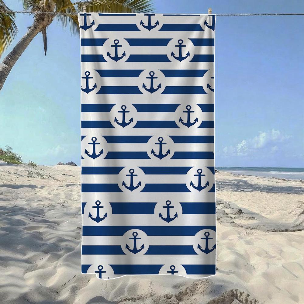 

Classic Anchor & Horizontal Stripe Pattern Beach Towel, Soft Durable Quick-Drying, Ideal For Summer Beach, Swimming & Camping W40*H60(CM)