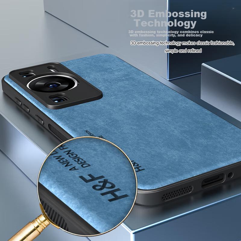 Phone Case for Huawei P60, for Huawei P60 Pro, Shockproof Frosted Lens Full Protection Silicone Case, Upgraded Skin-Like Leather - Coral Blue