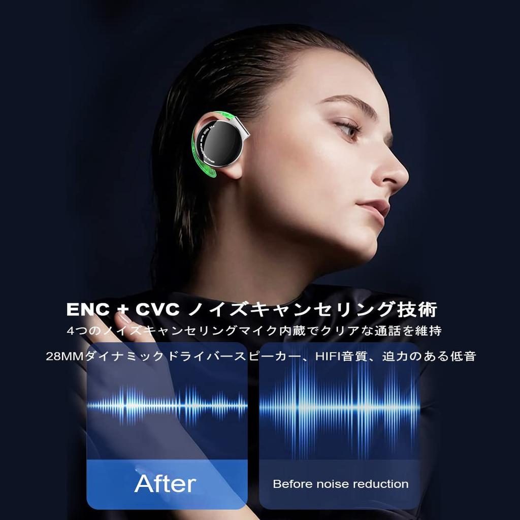 Wireless Earphones, Ear-Hook, Clip-on Headphones, Bluetooth 5.3 Wireless Earphones for Sports, Ear-Hook, Pain-Free Wearing, Ear-Hook, Bluetooth