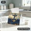 1pc Tissue Box, Grunge Nautical Golden Navy Anchor Pattern, 2D Flat Printing, Dust Blocking, Machine Washable, Tissue Holder, for Your Workspace