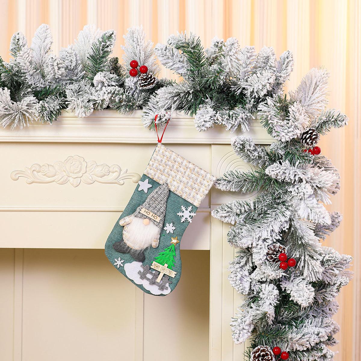 

Christmas Stockings Large Capacity Christmas Ornament Sock Faceless Old Man Doll Three-dimensional Christmas Linen Socks 19x32cm