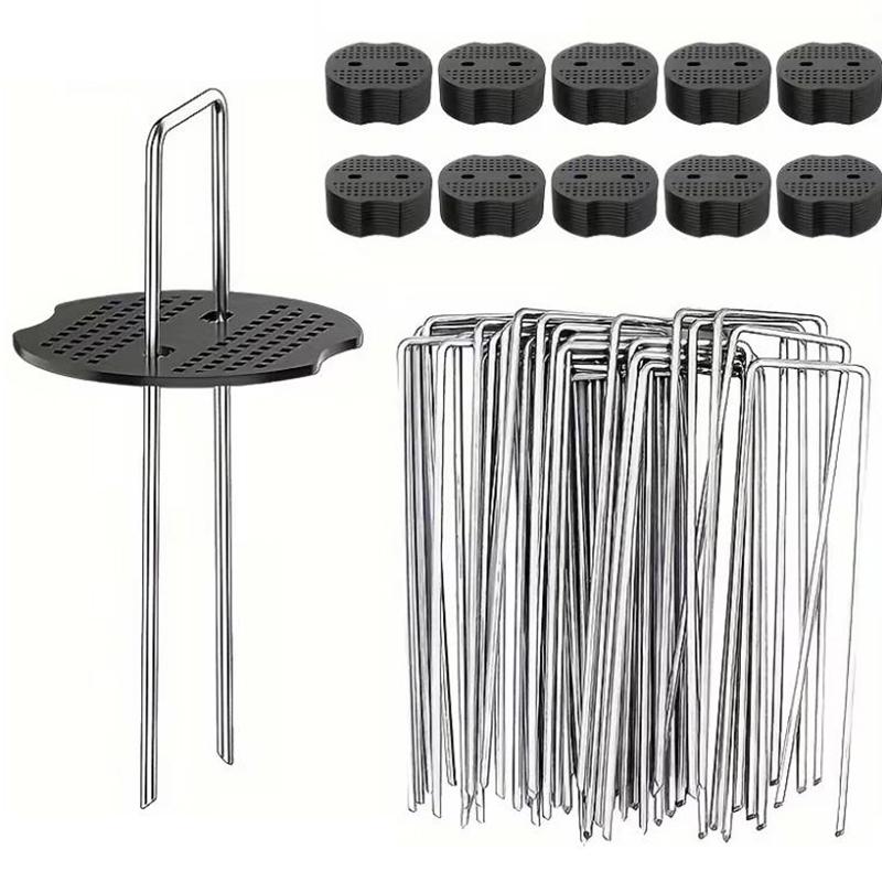 U-Type Garden Staples With Pads Metal Fence Tubing Stakes Galvanized Landscape Spikes For Holding Lawns Barrier Ground Nails