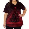 Women's Fashion V-neck Short Sleeve Workwear With Pockets Christmas Printed Tops