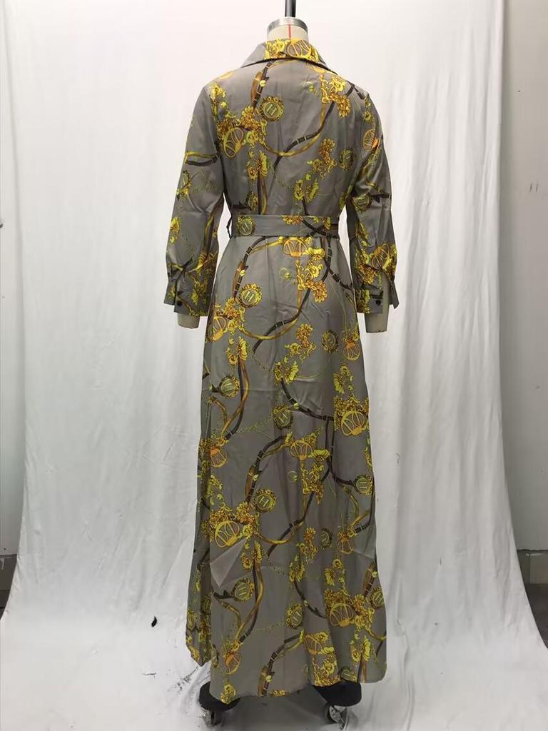 2025 Elegantes langes Robenkleid mit französischem Retro-Print für Frühling und Herbst - Neue modische muslimische Damenbekleidung