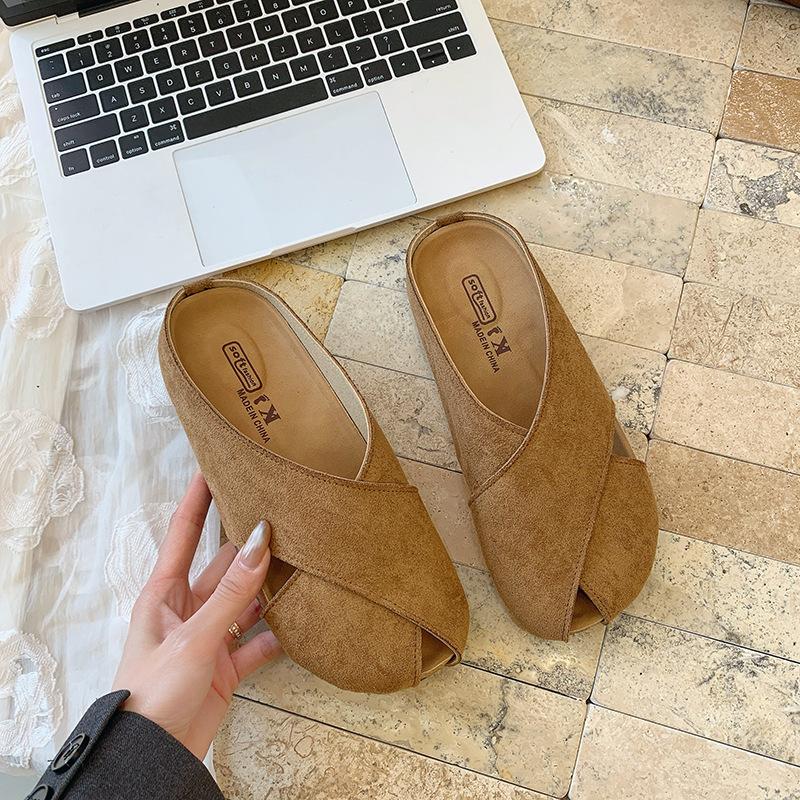 

Удобные новые нескользящие универсальные уличные тапочки на плоской подошве, весенние ретро, с закрытым носком, полутапочки женские 40