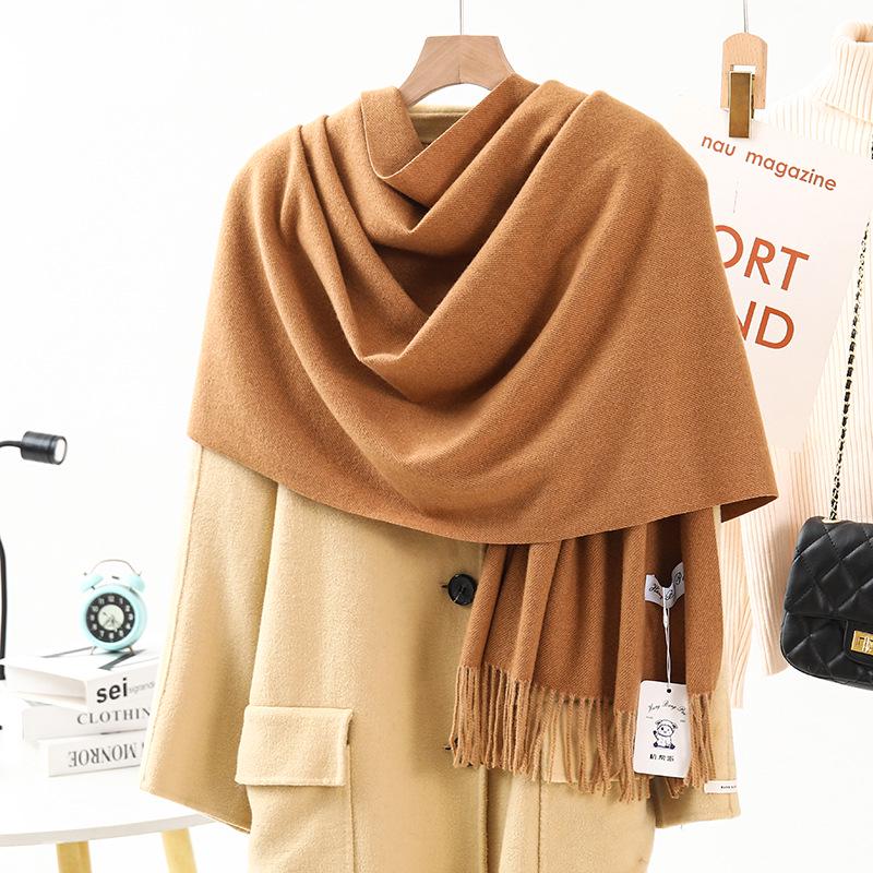 High-End Wool & Cashmere Solid Color Scarf/Shawl: Versatile Korean Style for Women - Autumn/Winter