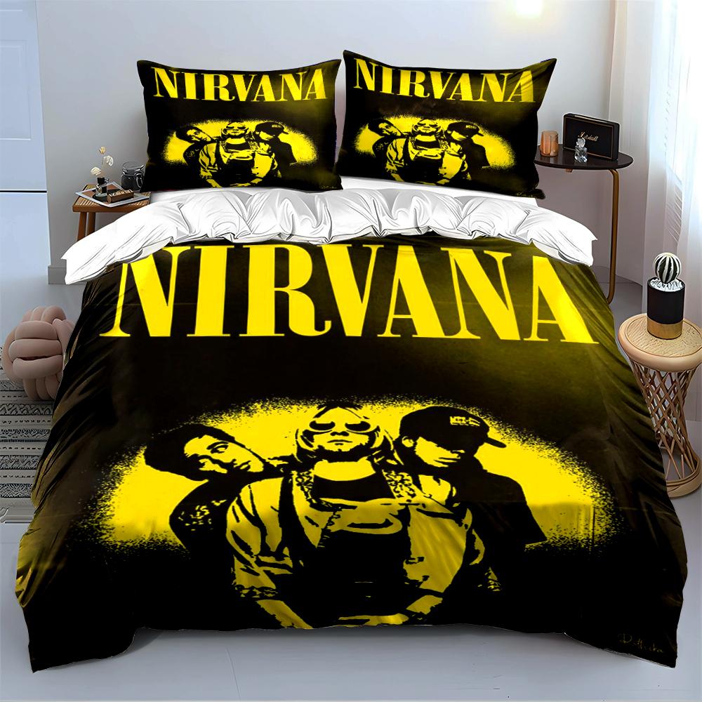 Nirvana Band Schwarz & Gelb Bettwäscheset Bettwäscheset (1 Bettbezug, 2 Kissenbezüge, Bettdecke nicht enthalten)