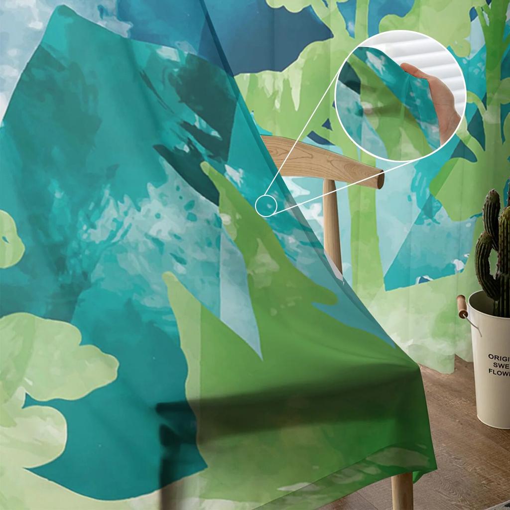 Mountains Trees Green Landscape Sheer Curtain for Living Room Hall Wall Dress Up  Home Window Supplies Pop Print Tulle Curtains
