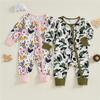 Autumn Baby Boy Girl Romper Camouflage Rooster Floral Print Long Sleeve Zip-up Jumpsuit Cute Infant Toddler Fall Clothes