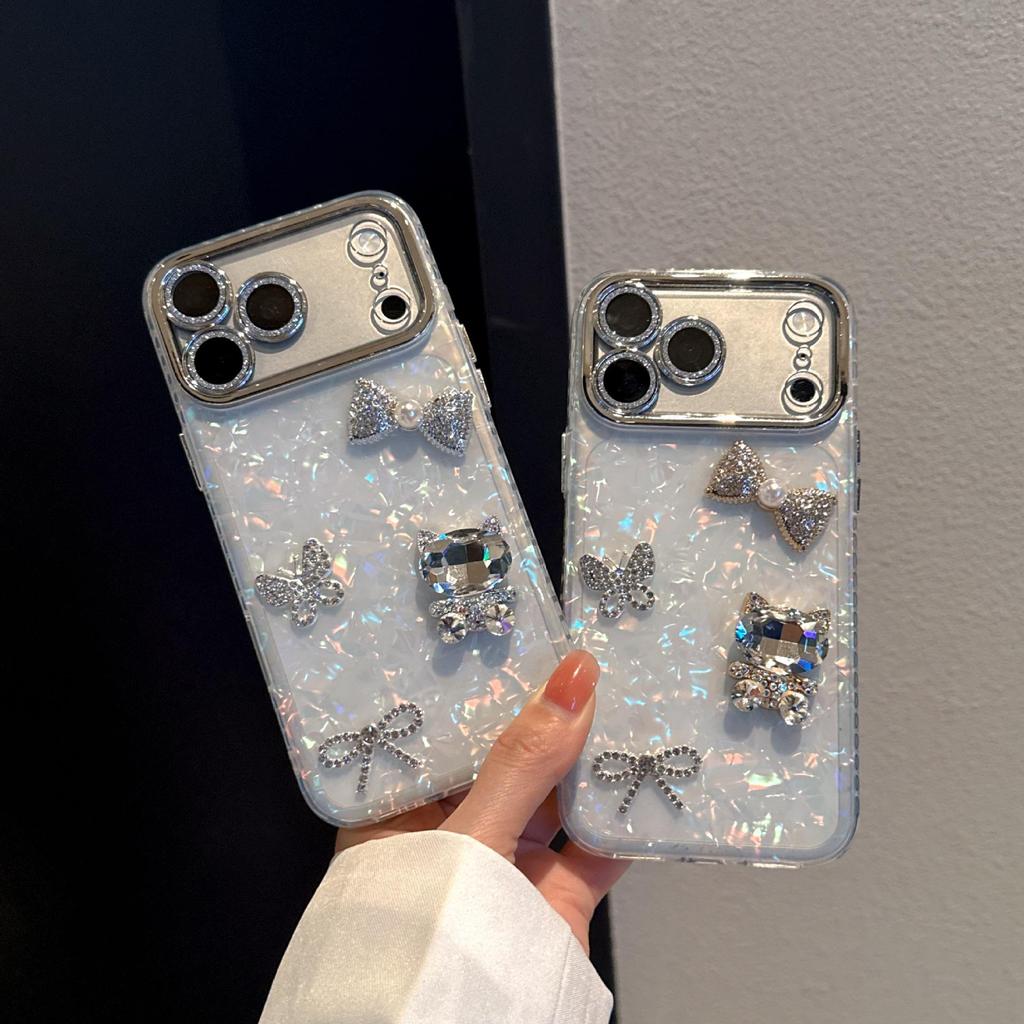 Colorful Porous Cat Shell Pattern Diamond Phone Case for iPhone 17 Pro Max/15 Pro