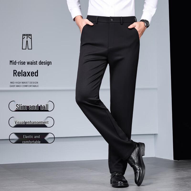 Romon Men s Wool Blend High-Elastic Straight Casual Pants 33