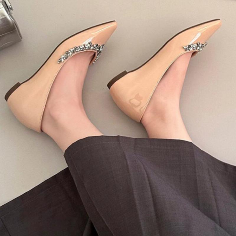 Fashion Women's Fashion Inside Elevating Flat Shoes Spring New Pointed Head Shallow Mouth Water Diamond Soft Sole Non-slip Single Shoes