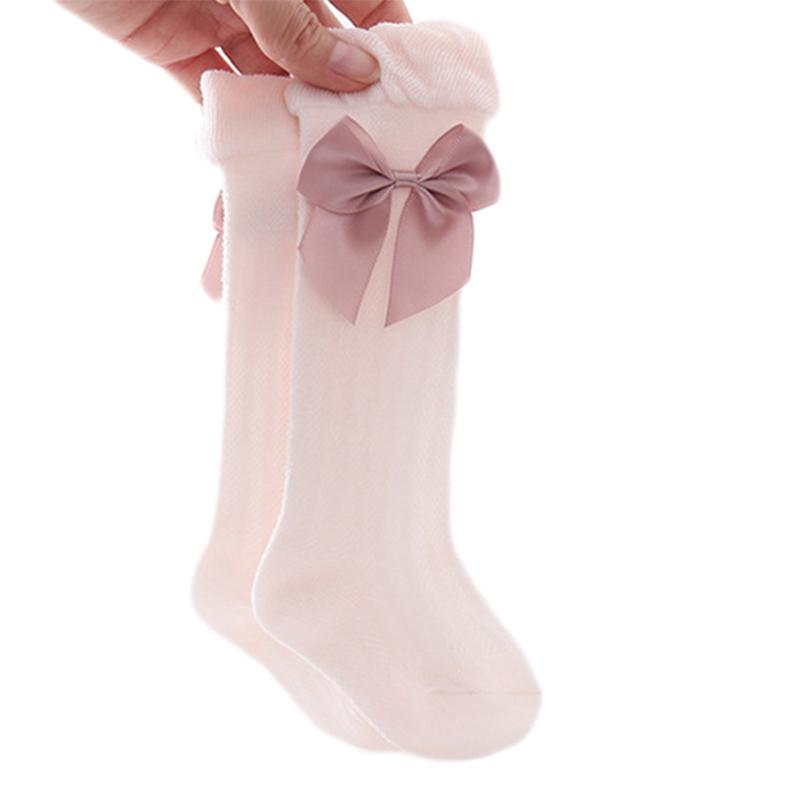 

Baby Girls Літні тонкі сітки Висока трубка шкарпетки лук Антикомари на коліна панчіх S рожевий