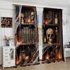 Gothic Bookshelf Curtain Antique Bookcase Spooky Skull Magic Book Halloween Themed Decor Window Kids Teens Adults Curtains Made Of Polyester