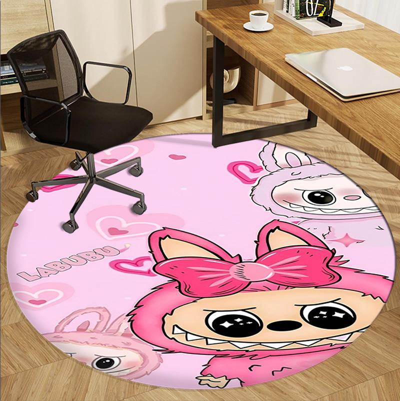 Labubu Pattern Round Rug, Indoor/Outdoor Mat, for Picnic, Gameroom, Bedroom, Office, Living Room, Home Decor Carpet, Birthday Gift
