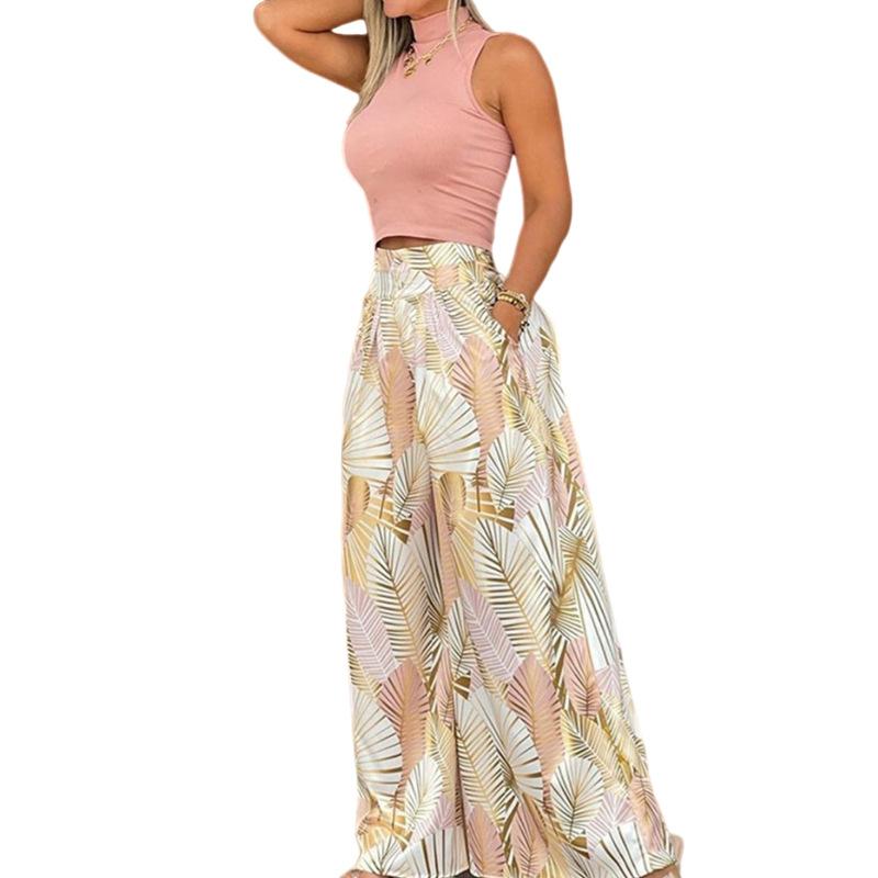 YYFS Dámské Módní Ležérní Letní Jarní Bez Rukávů Vysoký Krk Kalhotové Kostýmy