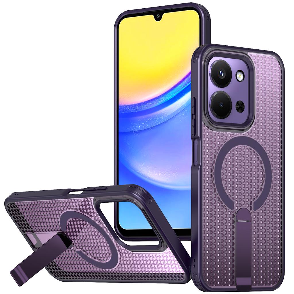 Military Anti-fall Cooling Hole Design Magnetic Case For Xiaomi Poco C85 Redmi 15C 4G 171.6mm 5G 173.2mm Metal Stand Back Cover