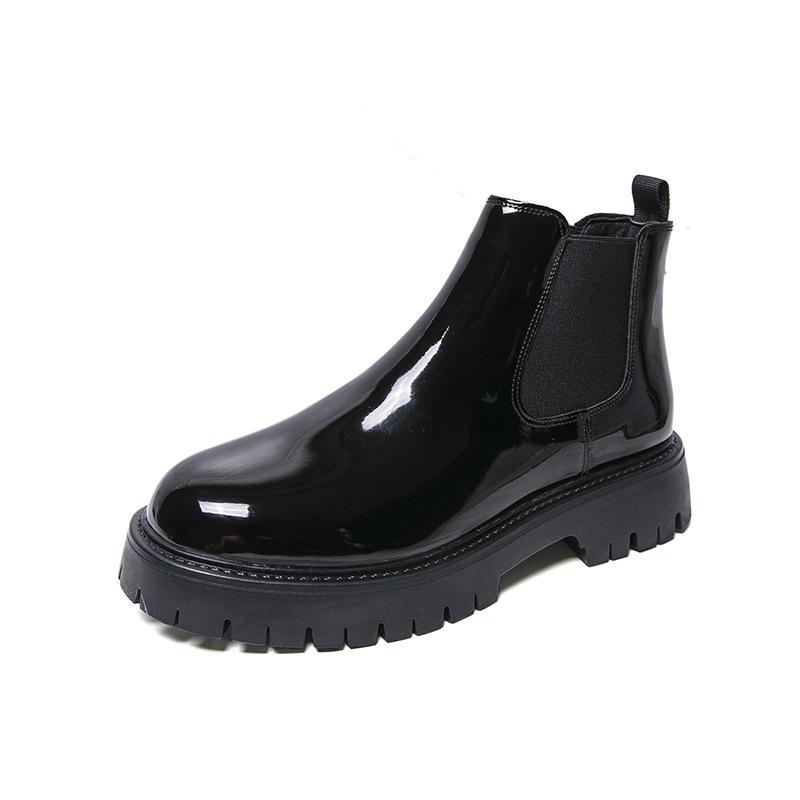 Men s Plus Size High-Top Chelsea Boots, Thick Sole Leather Autumn/Winter Martin Boots 44 чёрный