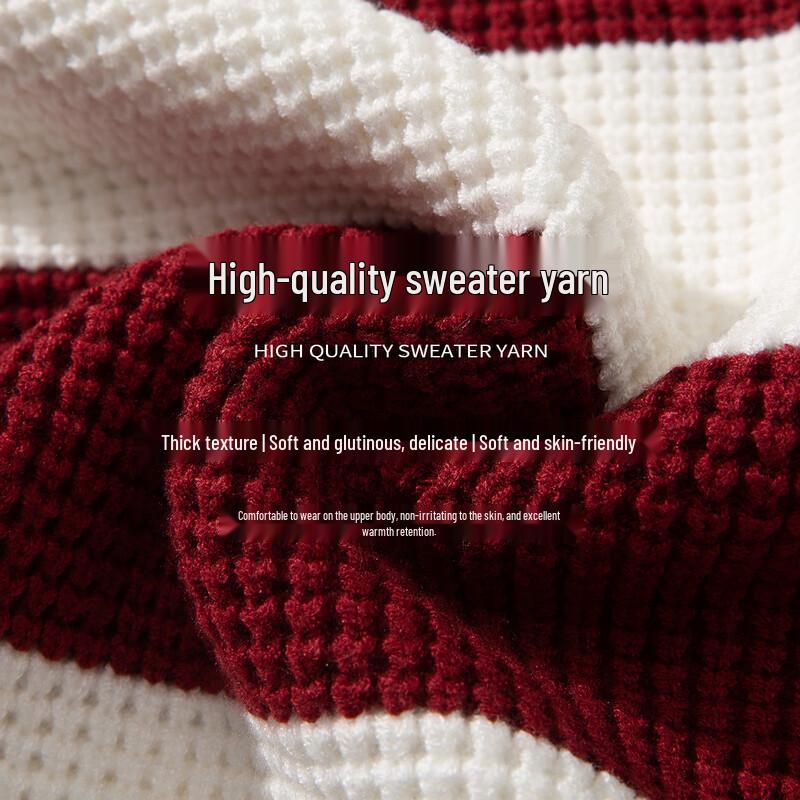 GOLFCROSS Unisex Striped V-Neck Oversized Knitted Cardigan