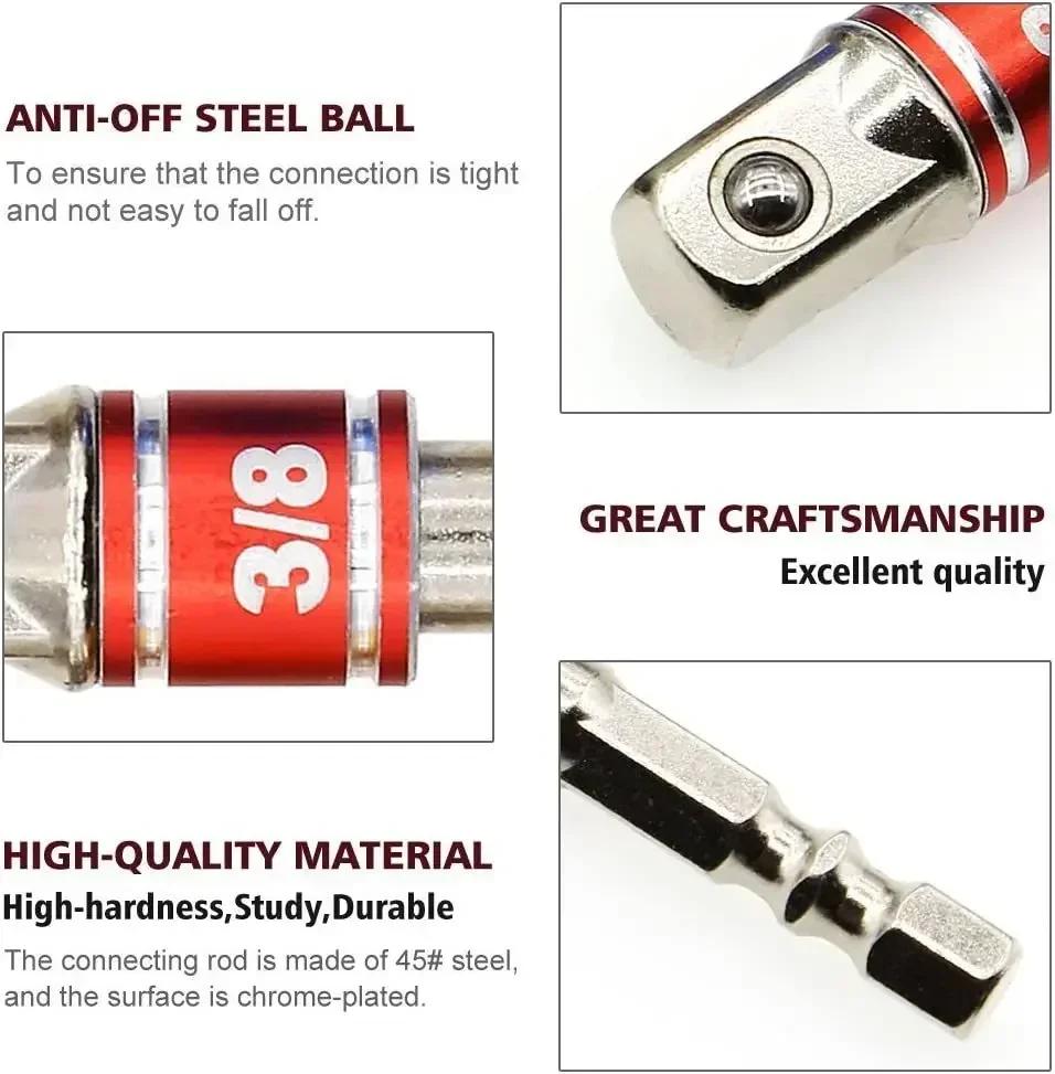 3 Stück Schlagschrauber Stecknuss Verlängerungsadapter Verlängerter Konverter Bohrmaschine Sechskant auf Hochgeschwindigkeitsmutter Außenvierkant Schraubenschlüssel 1/4 3/8 1/2