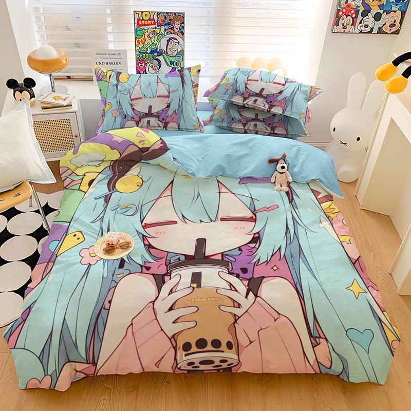 Anime Hatsune Miku Creative Peripherals Duvet Cover Merry Bedding Set Queen King Full Size for Holiday Bedroom Teens Women Gifts