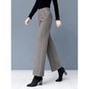 Women Thick Woolen Wide Leg Loose Straight Casual Office Suit Pants
