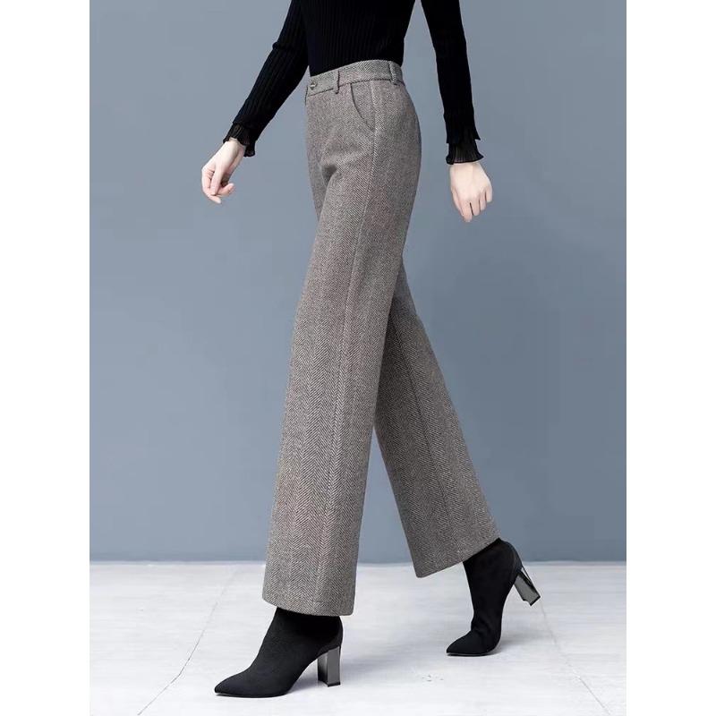 Women Thick Woolen Wide Leg Loose Straight Casual Office Suit Pants