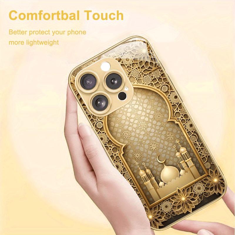 Lüks Altın Saray Desenli Altın Metalik Boyalı Cam Telefon Kılıfı iPhone 17 16 15 14 13 12 11 Pro Max 15 Plus 17Air 16E İçin Kılıf