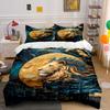 Majestic Lion with Golden Moon Print Bedding Set 1 Duvet Cover 2 Pillowcases for Adult and Children Luxury Gift Full Size