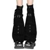 Cargo Denims Leg Sleeves with Buckled Strap for Women Harajuku Punk Leg Warmer Boot Cover Over Knee Flared Stockings Black