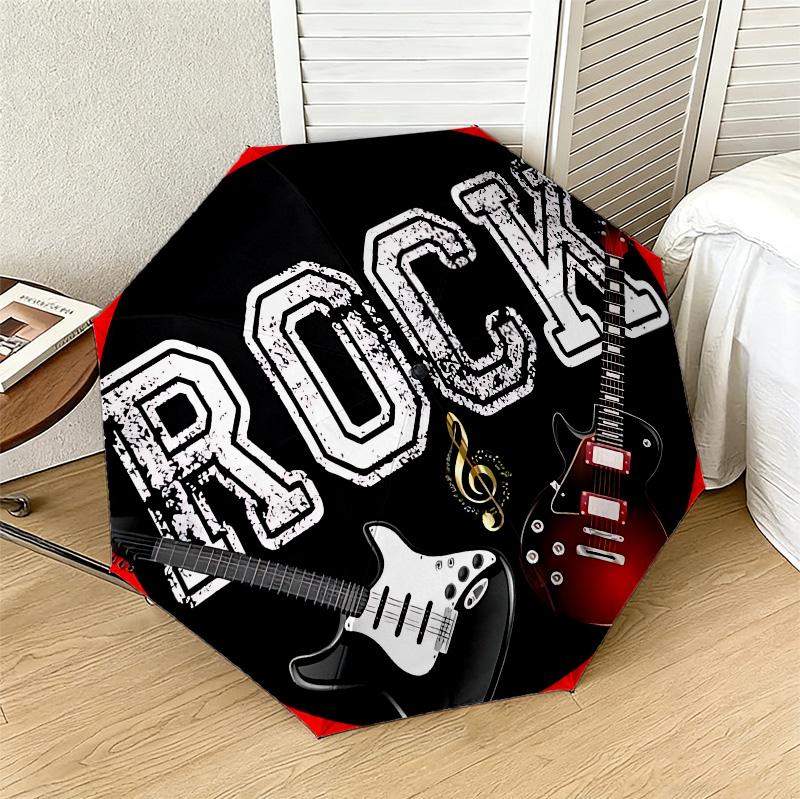 Rock Music 8 Ribs 3Fold Black Glue Uv Protection Umbrella Sun Protection Rainproof Compact Folding Umbrella For Travel Daily Use C9241555