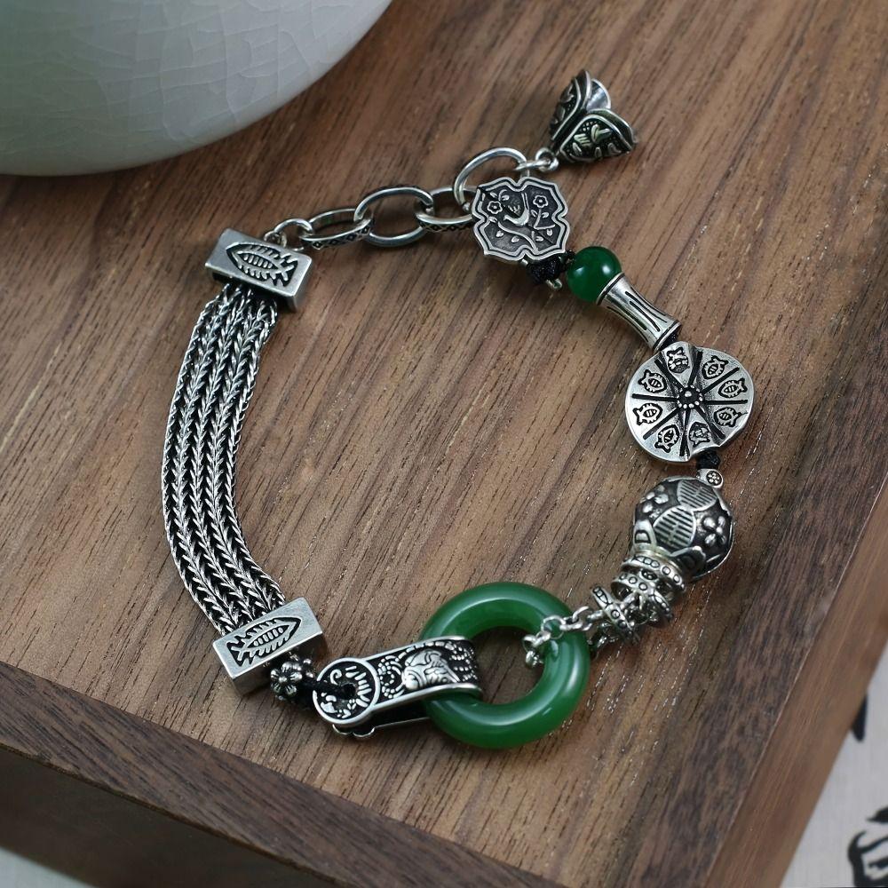 Aesthetic Bead Round Charm Bracelets New Chinese Style Green Bangle Auspicious Occasions