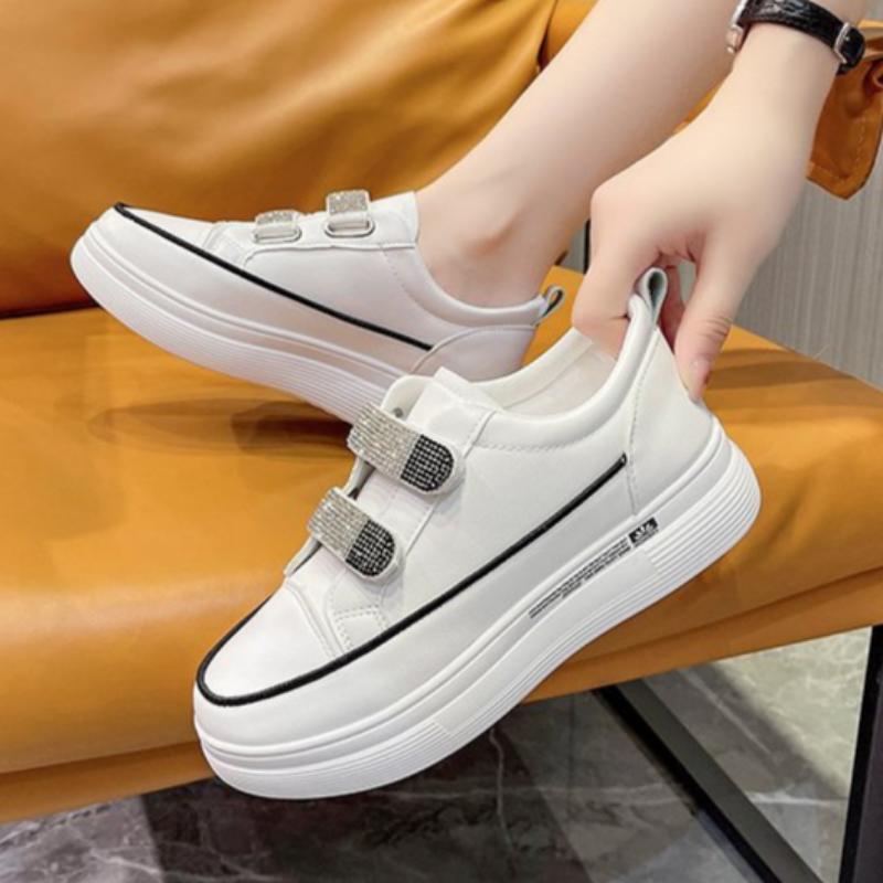 Frühling, Sommer, Herbst und Winter Damenschuhe Damen-Sneaker Weiße Schuhe Low-Top Riemen Runde Zehenpartie Freizeitschuhe