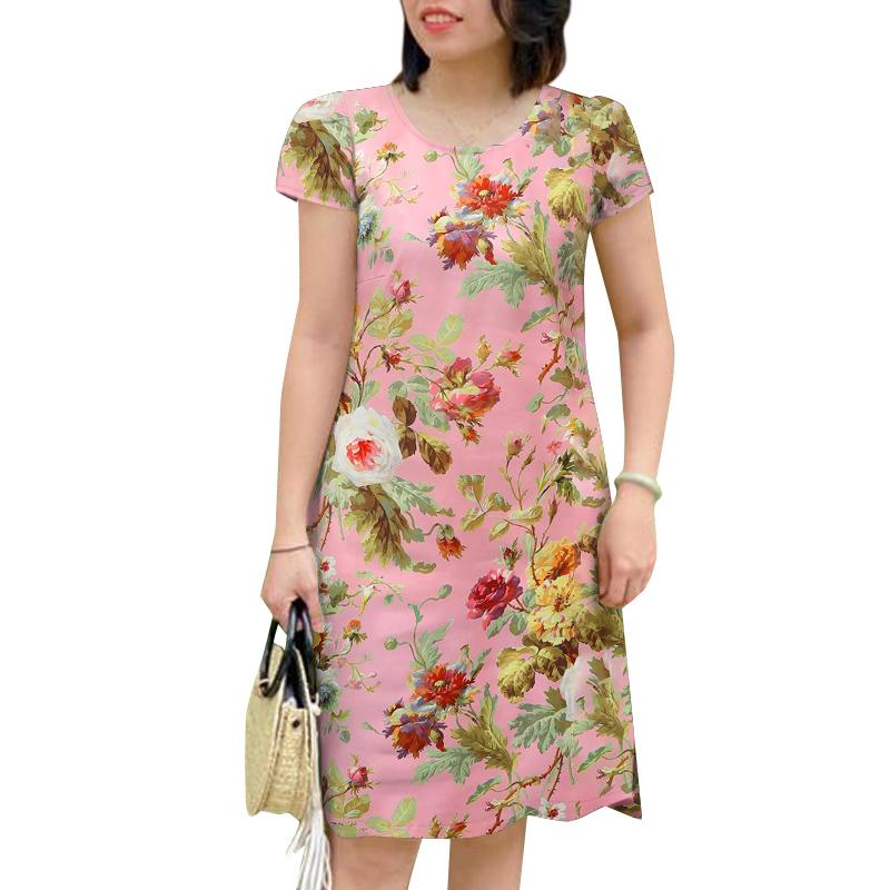

ZANZEA Жіноча літня повсякденна сукня з коротким рукавом і квітковим принтом 2XL рожевий