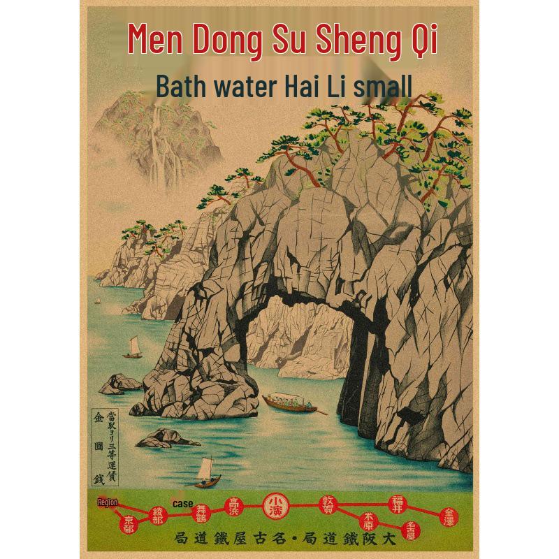 

Japanese Travel Scenery Retro Poster: Sushi Restaurant Wall Art Decor Yellow Kraft Paper (No Glue) 30X42 cm