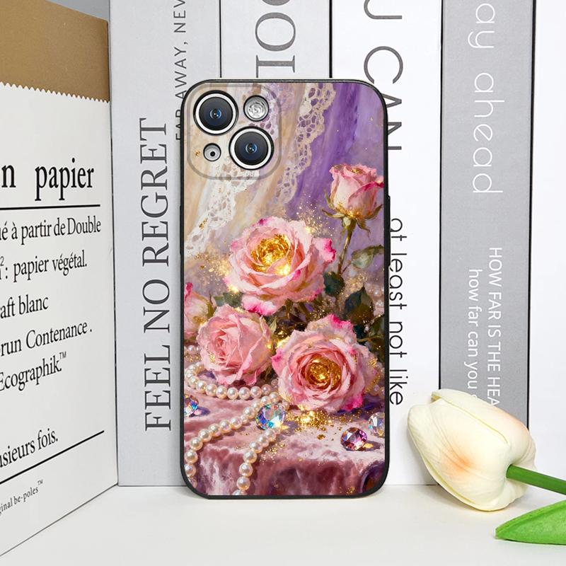 

Luxurious Pink Rose Diamond Jewelry Printed Phone Case for iPhone 17 16 12 11 14 13 15 Pro Max Mini XS MAX XR 7 Plus Soft Cover iPhone XS Max