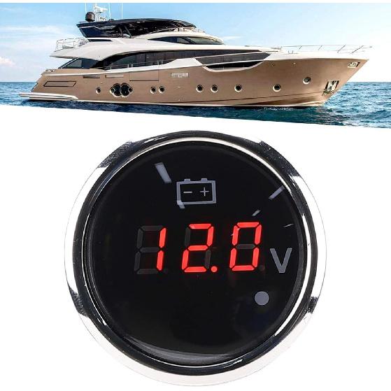 Voltage Meter, 2in Battery Voltage Gauge LED Digital Display IP67 Waterproof Smart Alarm Universal for Boat Auto (Black)