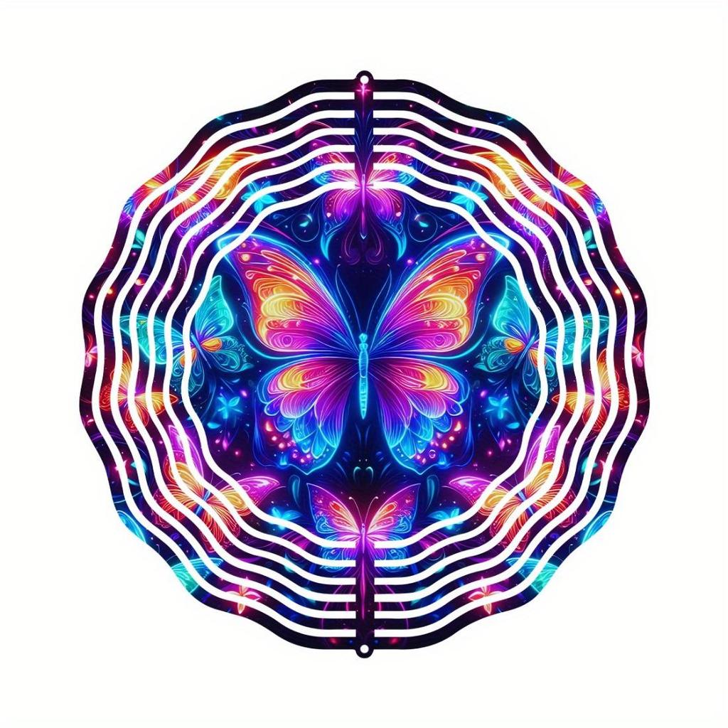 2D Metal Blue Butterfly Wind Spinner: Yard and Garden Decoration, 25.4cm Kinetic Outdoor Spinner, Spinfinity Wind Sculpture, No Feather, Classic Style