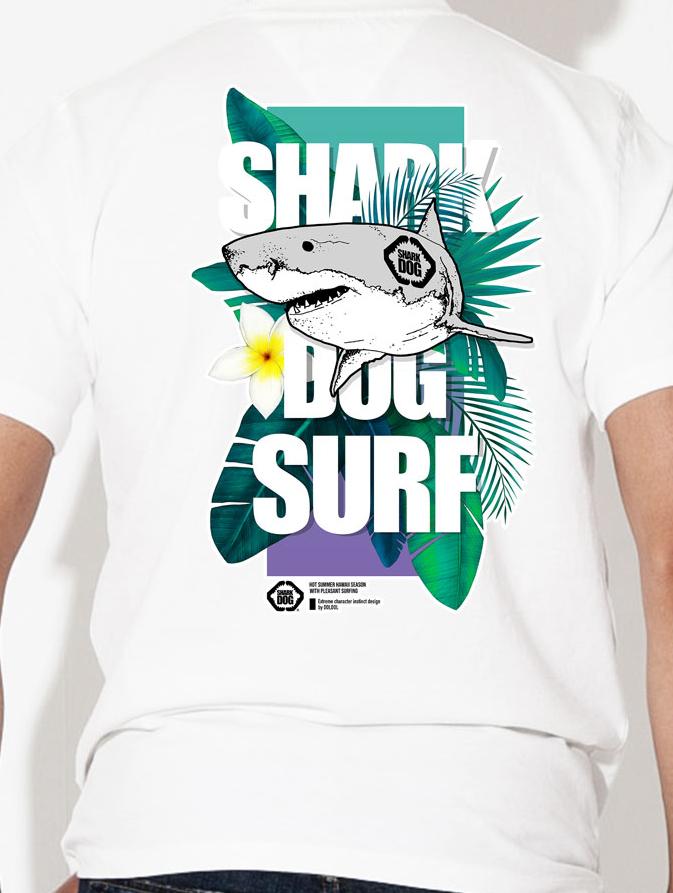 Doldol Shark-Dog_Tshirts-193 Shark Dog Surfing Hawaii Graphic T-Shirt Short Sleeve T-Shirt White/S