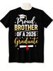 Black Casual Tee With Graduation Cap Graphic Bold Yellow Brother Text And Graduation Diploma Design Ideal Gift