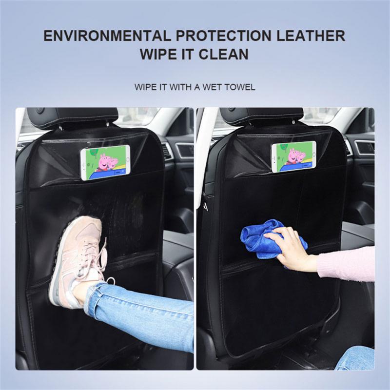 PU Leather Car Anti-kick Mat Car Seat Back Protector Cover Car Rear Seat Organizer with Storage Storage Bag Interior Accessories