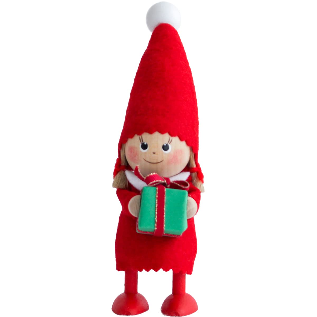 

NORDIKA nisse Christmas Wooden Girl with Green Doll, Present,