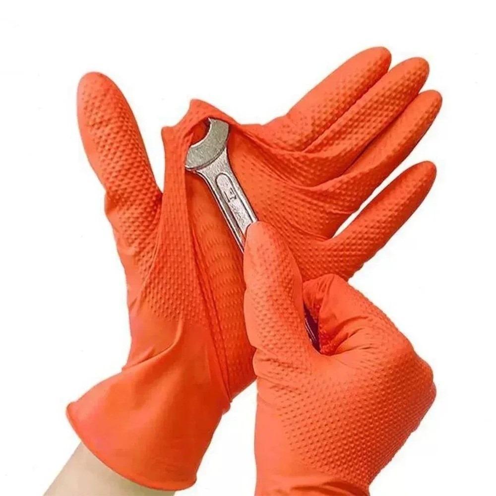 10pcs Heavy Duty Disposable Gloves Orange Black Safety Gloves Auto Repair Gloves  Industrial Use