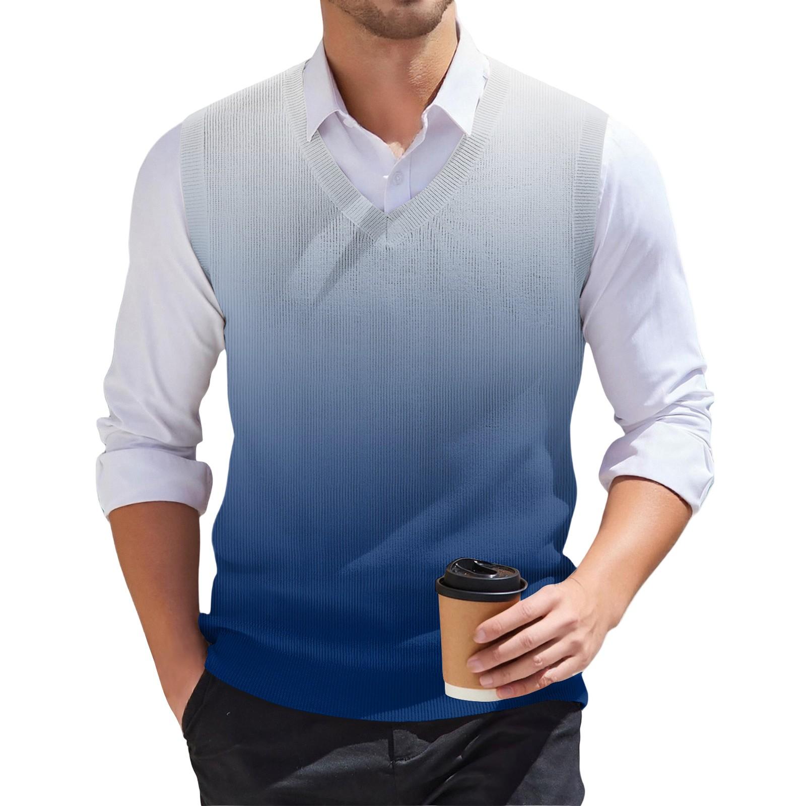 

Мужской модный принтованный V-образный вырез без рукавов трикотажный пуловер XXL синий