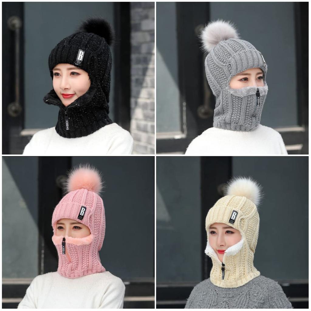 Umeloeo Knitted Hat with Neck and Perfect for and Cold Zipper and Outerwear for a Smaller Face Women's Warmer, Earmuffs, Pompoms, Masks, Balaclava,