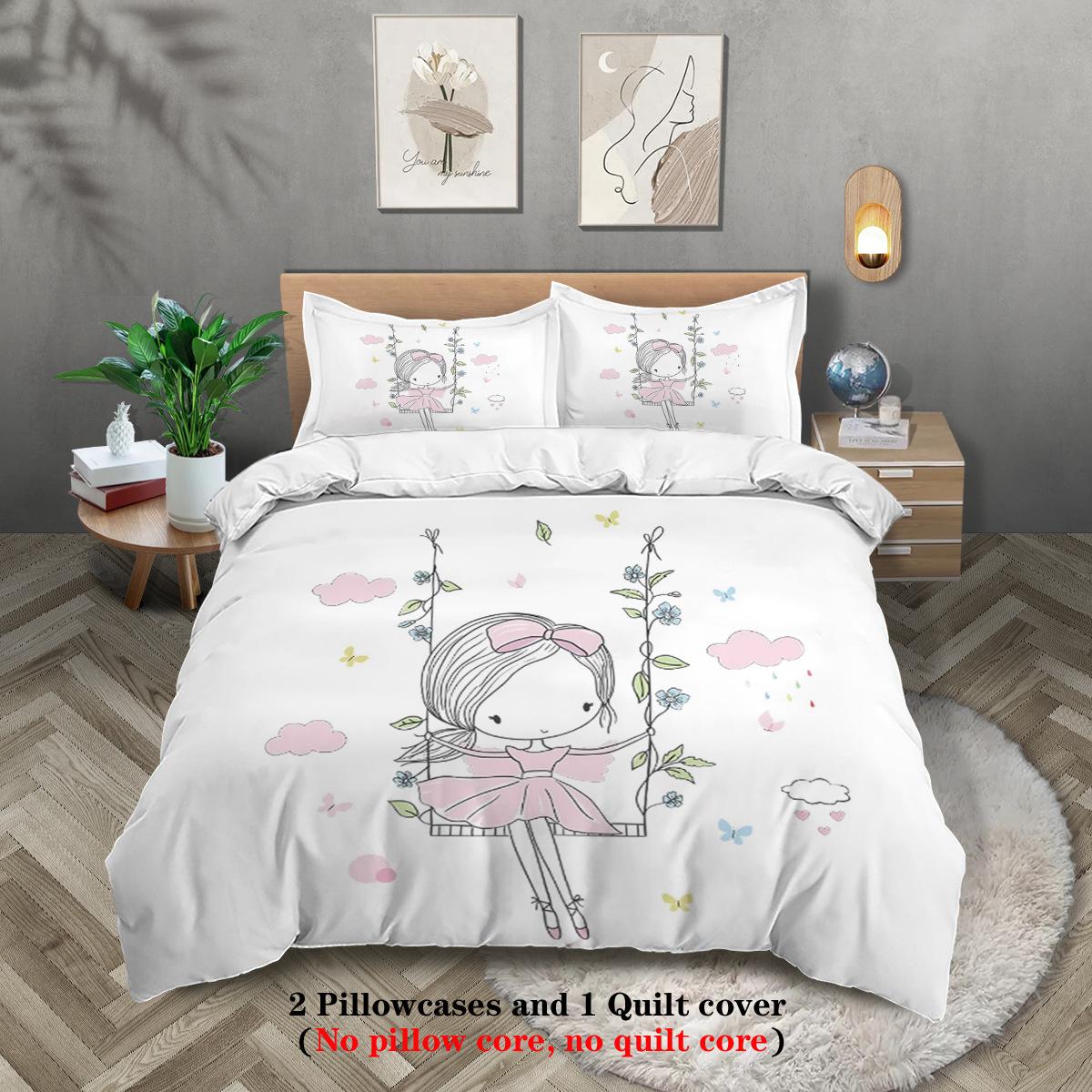 

Bed Three-Piece Set Children S Quilt Cover Pillowcase Boys And Girls 3D Printed Bedding 135x200cm