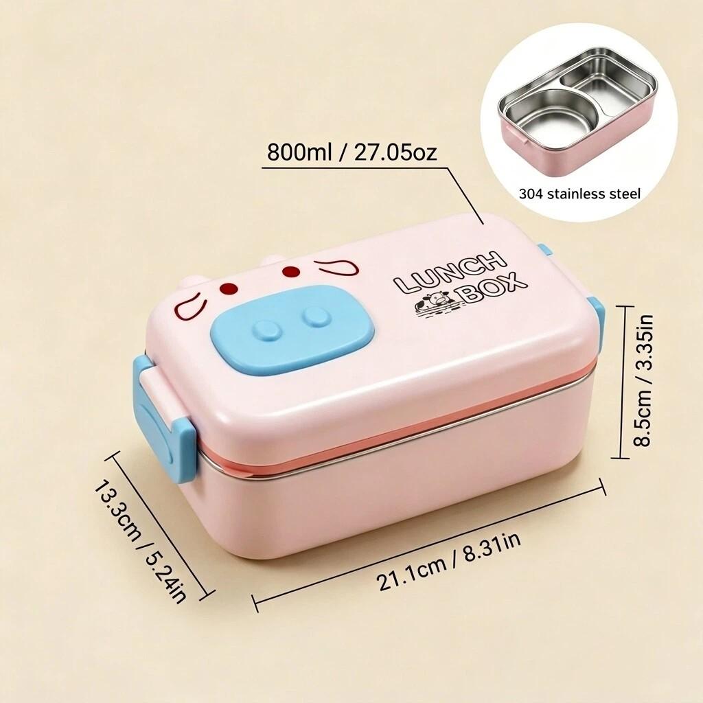 Animal Bento Box Plastic Lunch Box for Kids School Leakproof Microwavable Food Storage Containers with Compartments & Cutlery