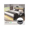Lit rembourré - MUVOE - 140x190 cm - USB - Éclairage LED - 4 tiroirs de rangement