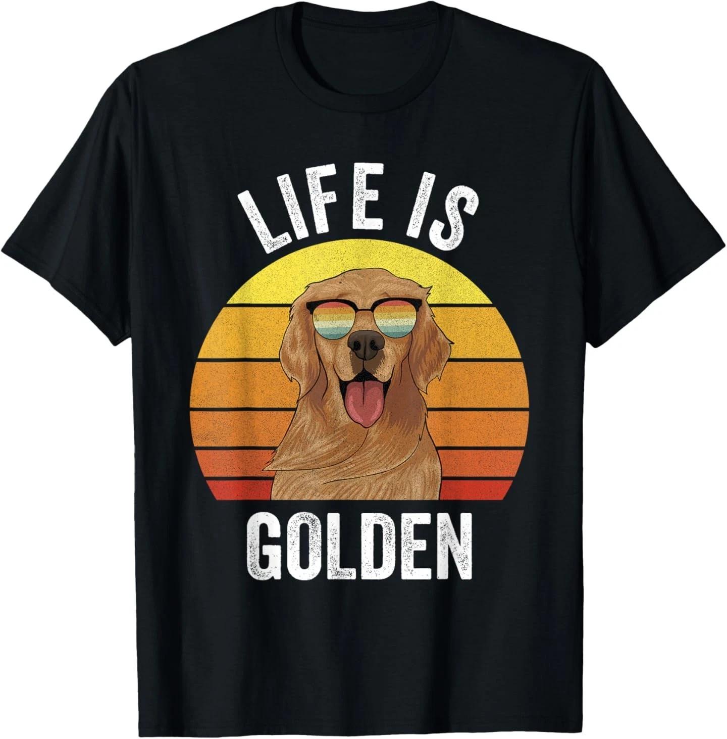 

Retro Life is Golden Shirt Golden Retriever Gifts Funny Dog T-Shirt S