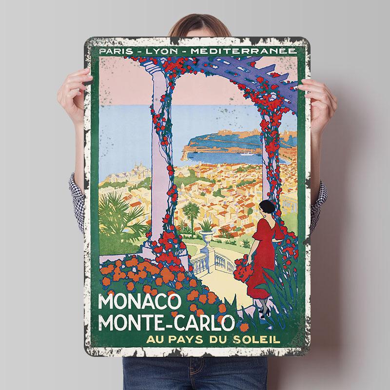 Vintage Monaco Travel Printed Poster Customized Wall Art Retro Vintage Metal Tin Signs for Modern Home Decoration Luxury Decor
